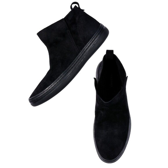 NATORI Real Suede Sneaker Booties Black Leather Women's Shoes Size 8.5 NEW! - Picture 1 of 13